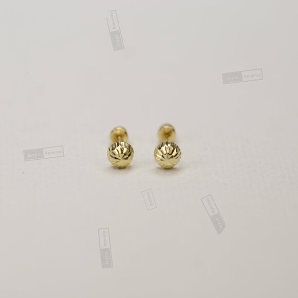 14K Yellow Gold Half Sphere Stud Earrings • Classic 3 mm Minimalist Jewelry. - Picture 2 of 7